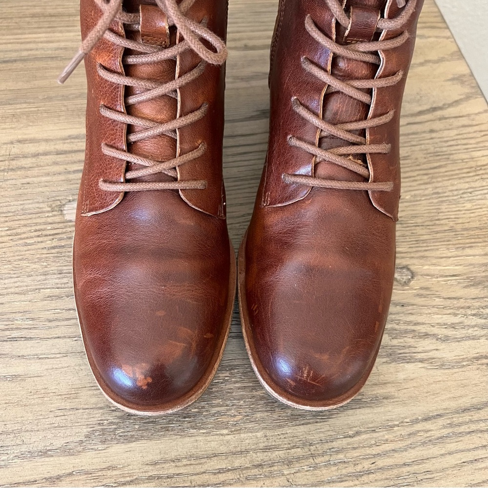 Kork Ease Calista brown leather lace up ankle booties side zip sz 8 boho western - Picture 7 of 12